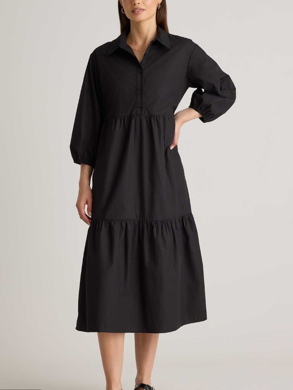 Quince Black Cotton Midi Tunic Dress